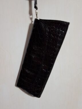 Black Crocodile-Texture Wristlet Wallet -